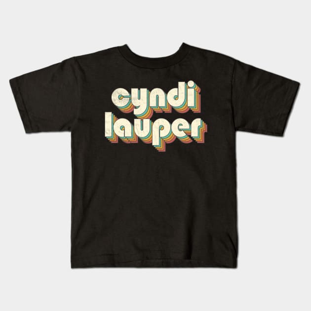 Retro Vintage Rainbow Cyndi Letters Distressed Style Kids T-Shirt by Cables Skull Design